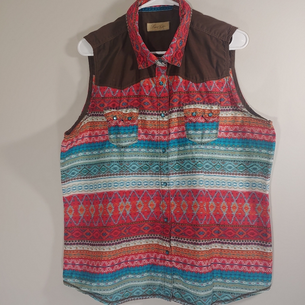 Legacy Falls Country Western Multicolor Sleeveless Button Down Shirt XL